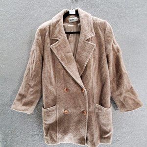 VINTAGE Herman Kay Women Pea Coat Large Beige 100% Pure Wool Button Up READ